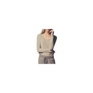 B NEW YORK Womens Brown Stretch Distressed Long Sleeve Scoop Neck T-Shirt L